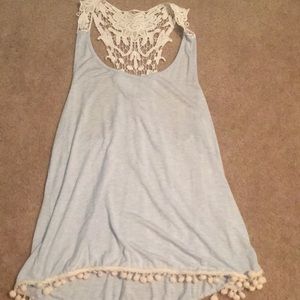 Blue tank top with lace back